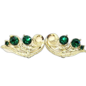 Vintage Signed LISNER Gold Tone Green Rhinestone Clip On Earrings